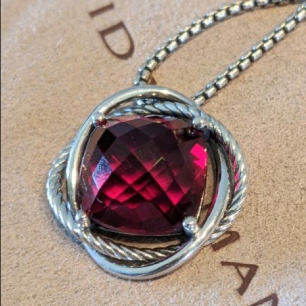 David Yurman Cable Circle Necklace with Deep Ruby Pink Gemstone